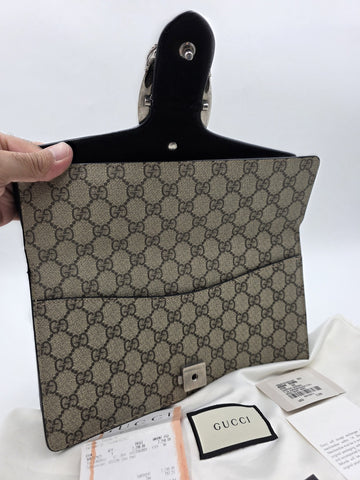 New W Tag Gucci GG Supreme Dionysus Medium Shoulder Bag with Chain Strap.