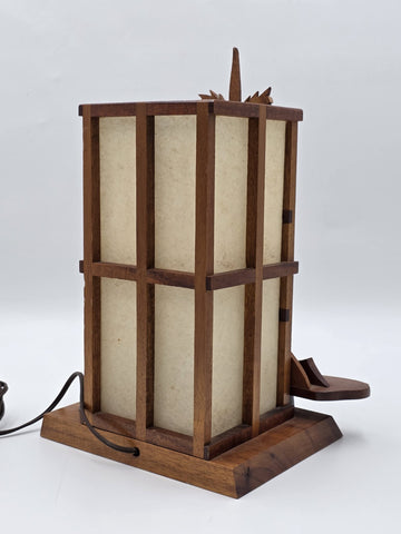 Vintage Mid Century Modern Carved Hawaiian Koa Wood Palm Tree Tiki Table Lamp