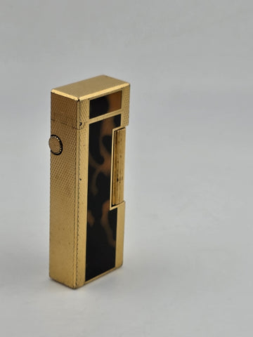Rare Dunhill Square Lacquer Marble Roller Gas Lighter Gold Brown Swiss Made.