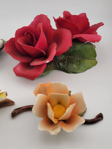 Vintage Various Capodimonte Porcelain Multico Rose Figurines - "Made in Italy".