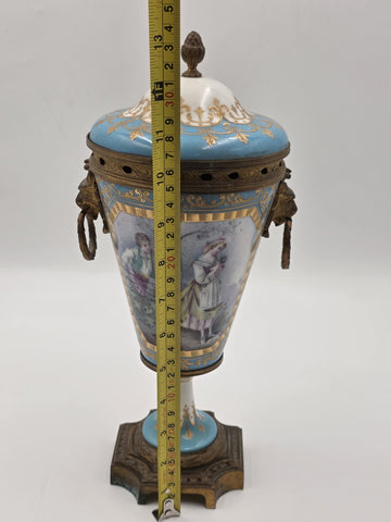 Antique 19th C Louis XV Style Sevres Porcelain Vase W Gold Gilt Ormolu Mounts.