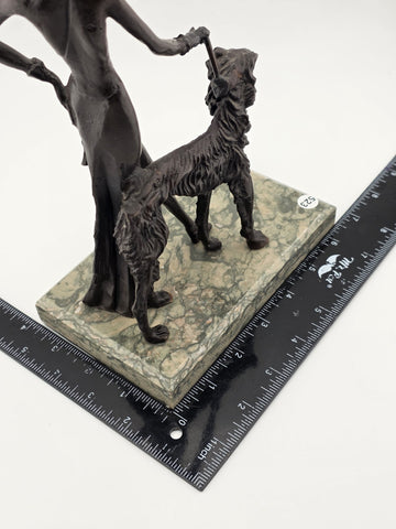 Rare 1930's Art Deco French Bronze Sculpture of Lady Walking Her Greyhound Dog.