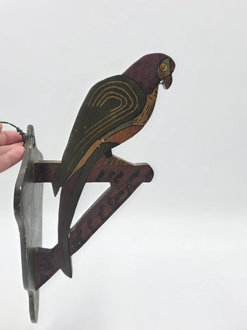 Rare Pair Antique 19th C Americana Folk Art Painted Wooden Parrot Wall Brackets