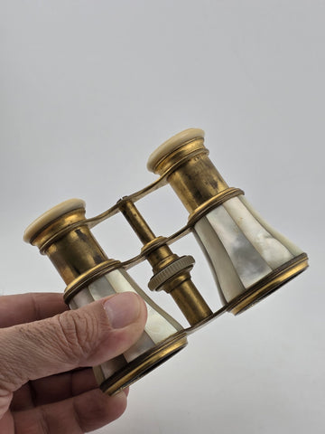 Antique French Victorian 1880–1910 Mother of Pearl Opera Glasses Brass Binocular