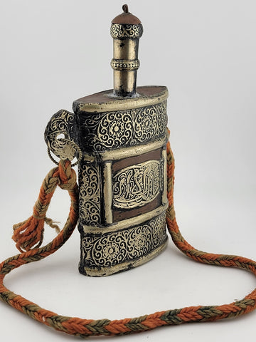 RARE ANTIQUE ORNATE MOROCCAN TOUAREG ISLAMIC ENGRAVED BRASS GUN POWDER FLASK