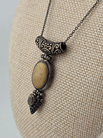 South America Artisan 925 Sterling Silver Jasper Citrine Hinged Pendant Necklace