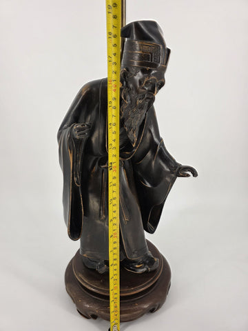 Rare 19th C Antique Japanese Meiji Bronze Sculpture / Lamp Statue of Old Monk