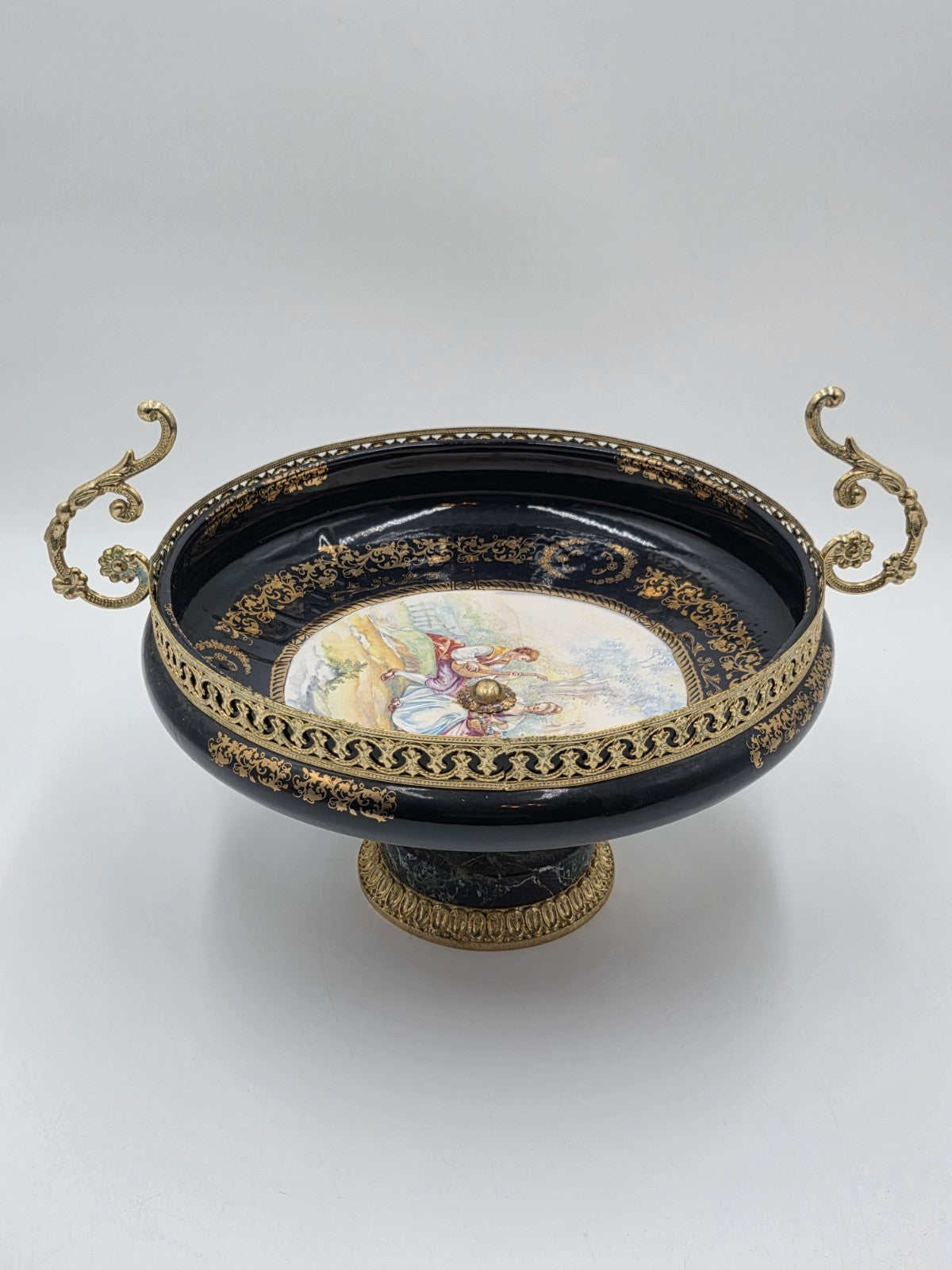 Rare Vintage Rostema Italy Limoge Hand Painted Footed Elevated Centerpiece Bowl.