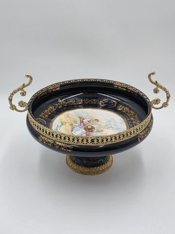 Rare Vintage Rostema Italy Limoge Hand Painted Footed Elevated Centerpiece Bowl.
