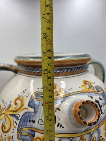 Rare Antique XL 19th C Italian Majolica Olive Oil Jar Heraldic Lions Handpainted