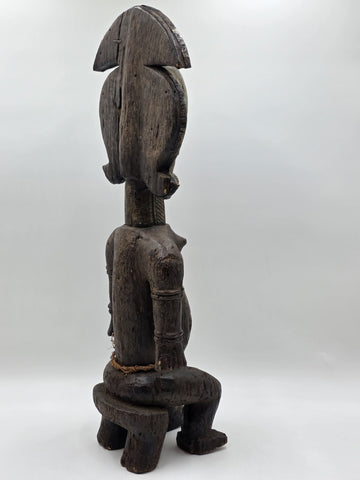 23" Antique Suku Congo Fertility Figure Wood Carving w/ Copper Wrap 1940s