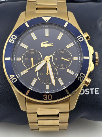 New Lacoste Men's Tiebreaker Chrono Watch - Blue With Gold Plated Bracelet Works