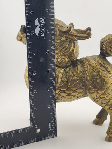 Chinese Brass Kirin Head Deer Feet Statue Incense Burner 6.5x2.25x6.5" Antique