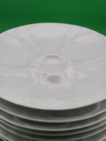 Vintage White Porcelain Oyster Plates Set of 7 Five Wells Seafood Serving Dishes