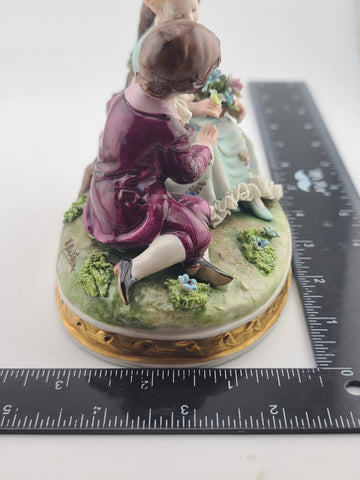 Antique Capodimonte Boy and Girl Porcelain Figurine Romantic Scene W 5”