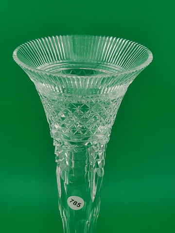 Rare William Yeoward Crystal 8" Trumpet Bud Vase Diamond Cut Fluted Rim England
