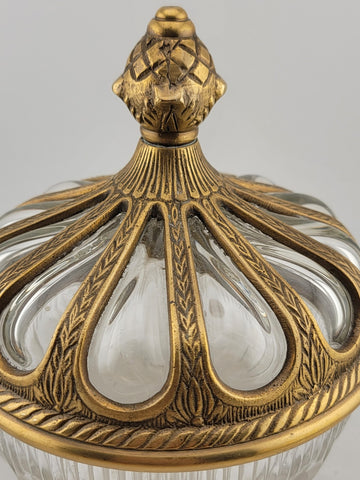 Antique Hand Blown Bubble Glass & Brass Lidded Bowl Container. Read Description.