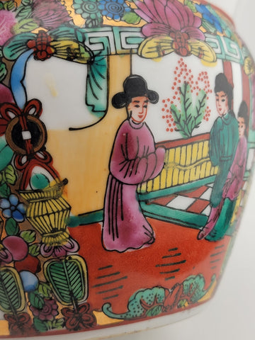 Antique Handpainted Chinoisserie Fishbowl Ceramic Chinese Pot W Geisha Figures.