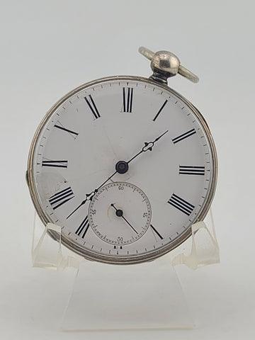 Antique C1890's Swiss Key Wind Pocket Watch Roman Dial Silver Case. Works. Read.