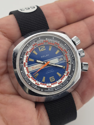 RARE RELAY SPÉCIAL - VINTAGE DIVER MEN'S WATCH / HERREN TAUCHER UHR. WORKS.
