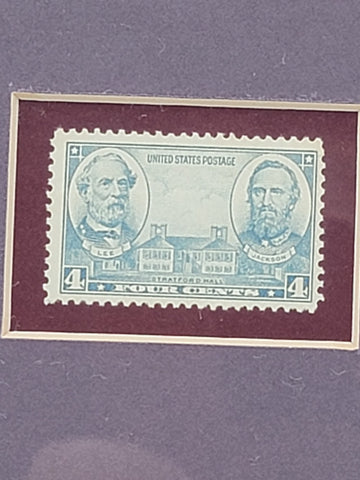 Framed Lee and Jackson Portraits with 1937 Lee/Jackson 4cent Stamp - 13" x 16"