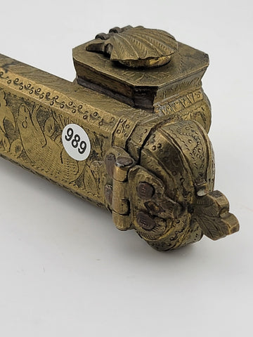 Antique 19th C Ottoman Brass Pen Box Qalamdan Traveling Inkwell calligraphy