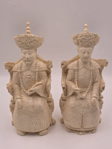 Vintage Chinese Hand-Carved Resin Emperor and Empress Figurine 12” Inch Statue