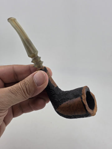 Vintage Danish Freehand Briar Pipe PANEL Rusticated Plateau Rim Lucite Stem