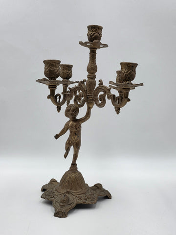 Rare Antique Rococo Cherub Putto 5 Light Candelabra Figural Ornate Candle Holder