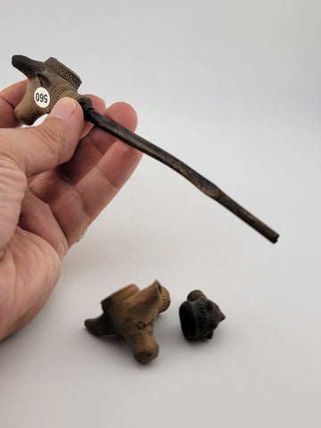 Rare Antique 19th C Bull Head Smoking Terracotta Clay Pipe W 2 Extra Pipes.