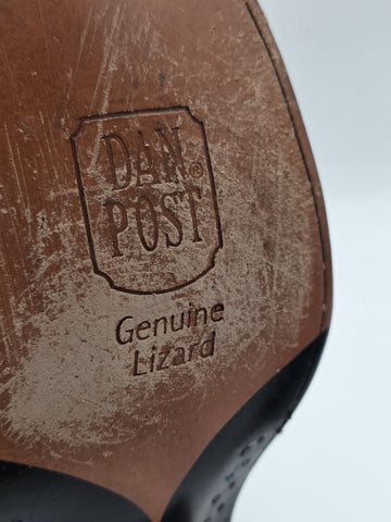 Vtg Dan Post Genuine Lizard Cowboy Boots Mens 9M Blue Denim Gray Exotic Western