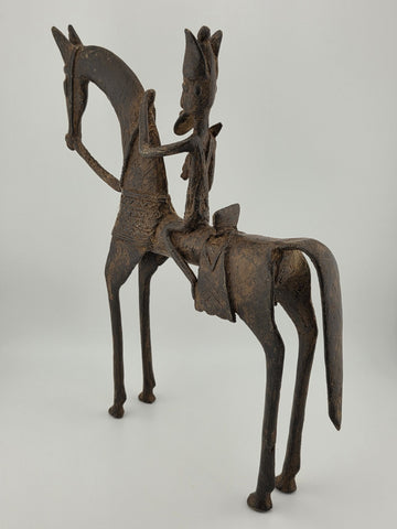 VTG 1940'S AUTHENTIC AFRICAN CAST BRONZE HORSE AND RIDER DOGON MALI WEST AFRICA