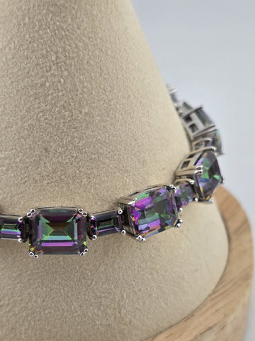 Mystic Topaz Rainbow Tennis Bracelet & Matching Ring. Sterling Silver 925.