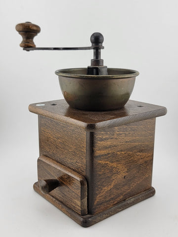 Rare DE Vintage European Manual Solid Wood Cast Iron Coffee Grinder With Drawer.