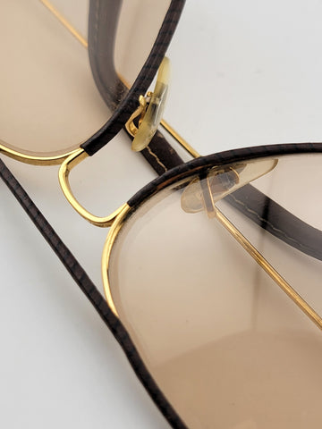 RARE VINTAGE RAY BAN LEATHERS AVIATOR TOBACCO LEATHER 58' B&L SUNGLASSES