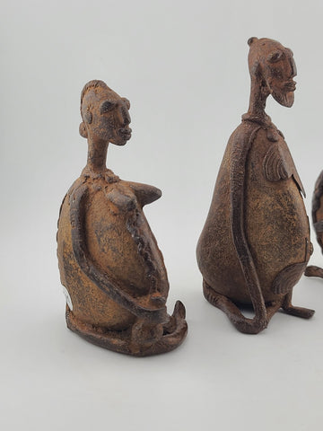 Rare Antique Set Of 3 Sitting Ethnic Tribal People Bronze Dogon Mali Africa