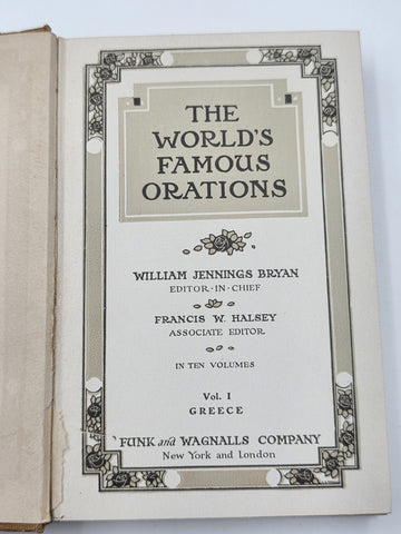 The World's Famous Orations 1906 Complete Vintage Set Vol. 1-10 by William Bryan