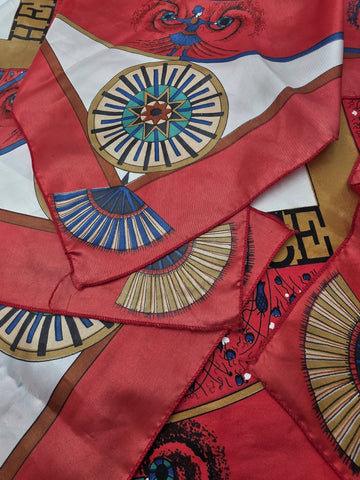 VINTAGE HERMES FEUX D’ARTIFICE FIREWORKS RED SILK SCARF WRAP 1937-1990 34X34