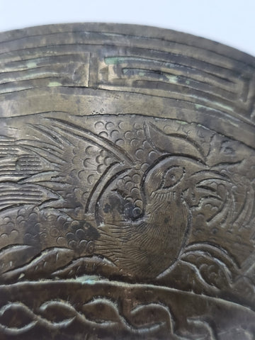 Antique Chinese Bronze Bowl Dragon Phoenix Qing Republic Dynasty Asian Art