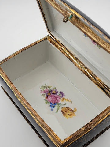 19 Century Germany Ornate Cobalt Blue Hand Painted 22K Gold Trinket/ Jewelry Box
