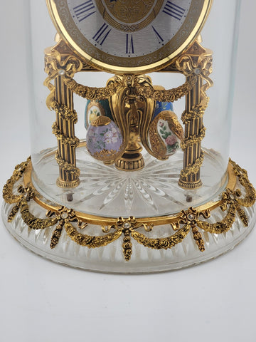RARE HERMLE & SOHN 24K GOLD FABERGE EGG CRYSTAL CLOCK FOR ALL SEASONS. WORKING.