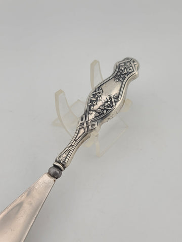 Rare Antique 19th C. AMERICAN STERLING SILVER SHOE HORN W EMBOSSED FLORAL DESIGN