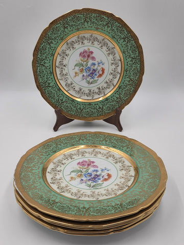 Set Of 6 Vintage Le mieux China 24K Gold Trim Mint Green Floral Cabinet Plates