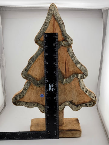 Vintage Table Top Wood Carved Christmas Tree. Solid Wood. 15 In Tall X 10In Wide
