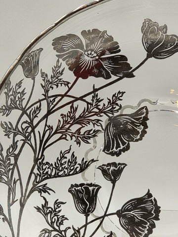 Sterling Silver Overlay Glass Bowl/ Plate Silver Edge excellent Cond. 12.5 Inch