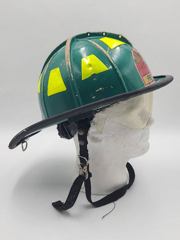 MSA Cairns 1010 2020 Green Firefighter Helmet Front Visor. Seen Fire Action.