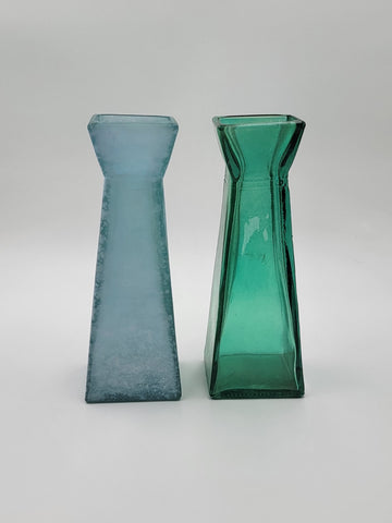 2 Cool Vidrios San Miguel Handmade Spain Recycled Glass Sea Green Textured Vases
