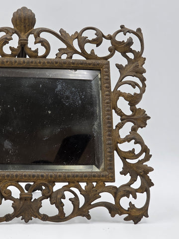 Antique Victorian Cast Iron Vanity Mirror Ornate Scrollwork Easel Frame C 1890.