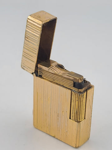 Vtg Small St. Dupont Paris Ligne 1 Gold Plated Gas Lighter Vertical Line Pattern