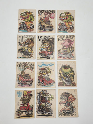 1970 Donruss Odd Rods Sticker Cards Lot of 12 Hot Rod Monster Rat Fink Style